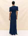 AGUA MAXI DRESS IN MIDNIGHT BLUE CRINKLE CHIFFON