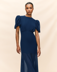 AGUA MAXI DRESS IN MIDNIGHT BLUE CRINKLE CHIFFON
