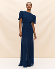 AGUA MAXI DRESS IN MIDNIGHT BLUE CRINKLE CHIFFON