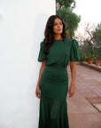 AGUA MAXI DRESS IN DARK GREEN CRINKLE CHIFFON