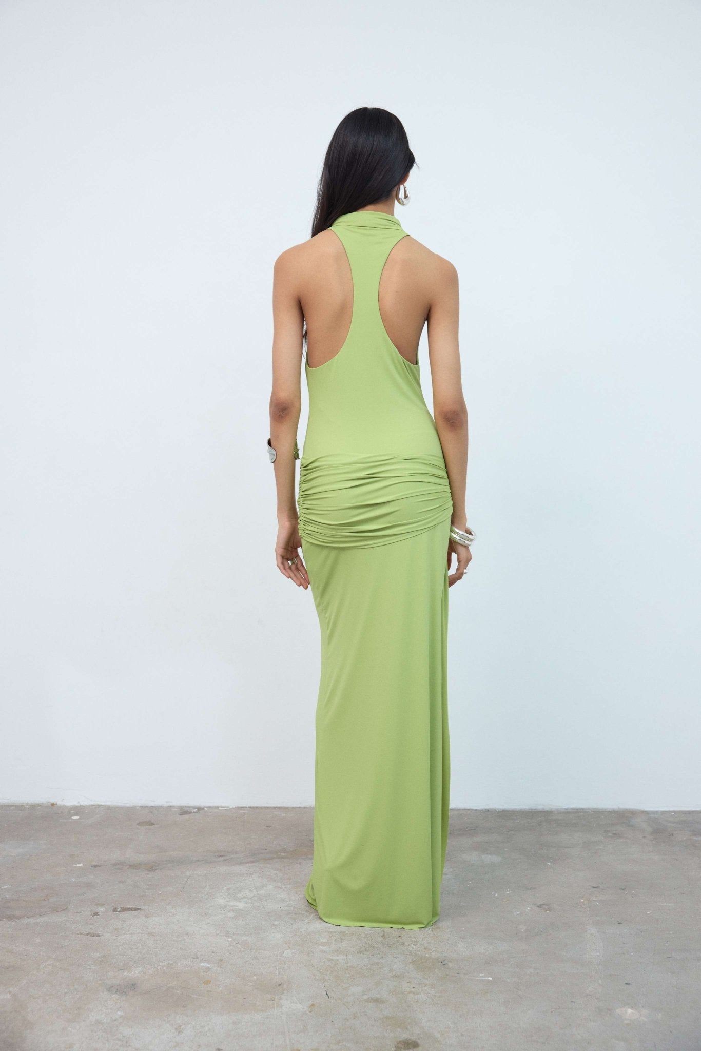 Aidana Maxi Dress in Green Spandex Jersey - De La Vali DE LA VALI OFFICIAL Aidana Maxi Dress in Green Spandex Jersey - De La Vali DE LA VALI OFFICIAL