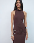 AIDANA MAXI DRESS IN BROWN SPANDEX JERSEY - De La Vali