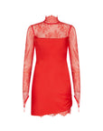 CROISSANT MINI DRESS IN RED SILK SATIN AND LACE