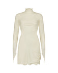 CROISSANT MINI DRESS IN IVORY SILK SATIN AND LACE