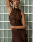 CHANDRA MIDI DRESS IN BROWN LACE CHIFFON - De La Vali
