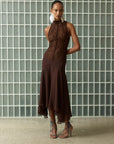 CHANDRA MIDI DRESS IN BROWN LACE CHIFFON - De La Vali
