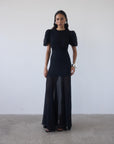 AGUA MAXI DRESS IN BLACK CRINKLE CHIFFON