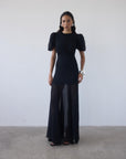 AGUA MAXI DRESS IN BLACK CRINKLE CHIFFON - De La Vali