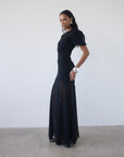AGUA MAXI DRESS IN BLACK CRINKLE CHIFFON - De La Vali