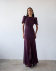 AGUA MAXI DRESS IN MAROON CRINKLE CHIFFON - De La Vali
