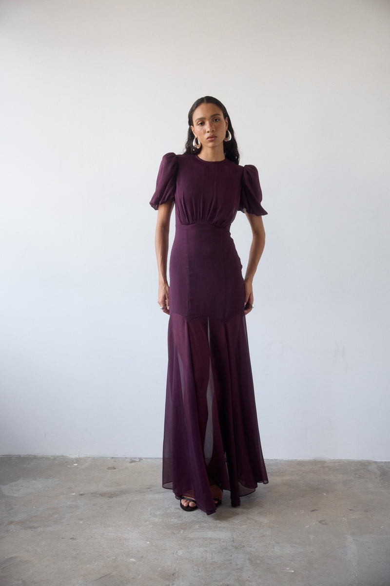 AGUA MAXI DRESS IN MAROON CRINKLE CHIFFON – DE LA VALI OFFICIAL