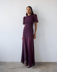 AGUA MAXI DRESS IN MAROON CRINKLE CHIFFON