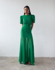 AGUA MAXI DRESS IN PALM GREEN CRINKLE CHIFFON