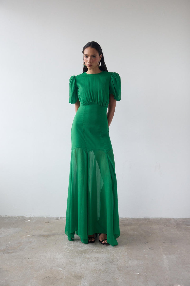 AGUA MAXI DRESS IN PALM GREEN CRINKLE CHIFFON DE LA VALI OFFICIAL AGUA MAXI DRESS IN PALM GREEN CRINKLE CHIFFON DE LA VALI OFFICIAL