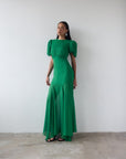 AGUA MAXI DRESS IN PALM GREEN CRINKLE CHIFFON - De La Vali