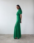 AGUA MAXI DRESS IN PALM GREEN CRINKLE CHIFFON