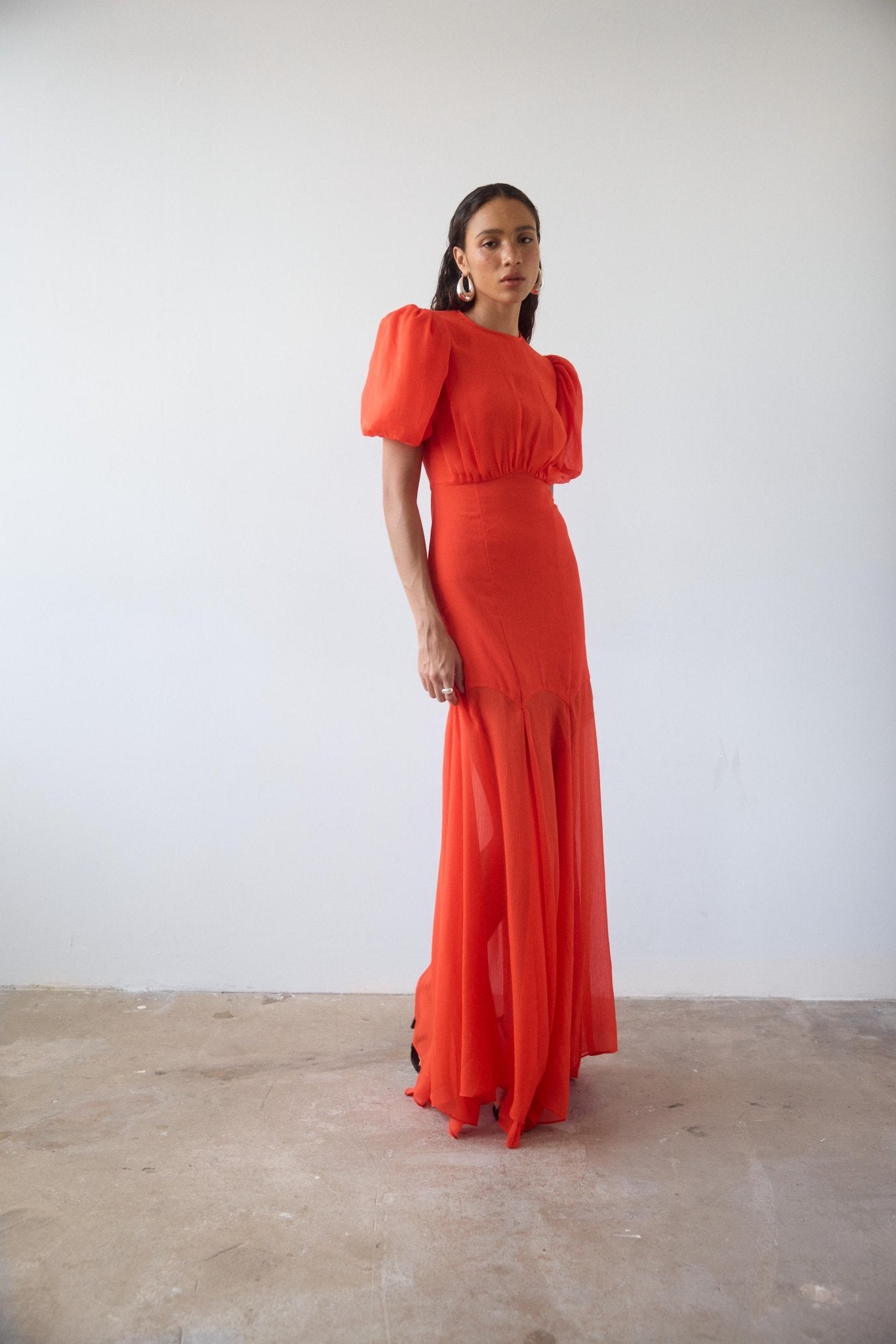 puff chiffon red dress Women's Always You Cotton Plaid Sleeve Midi | Size: Xl Ruby Red Length Buy Omnes Red Nola Chiffon