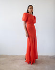 AGUA MAXI DRESS IN RED CRINKLE CHIFFON