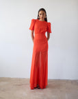 AGUA MAXI DRESS IN RED CRINKLE CHIFFON