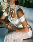 BELLEZA MAXI DRESS IN IVORY SILK SATIN AND LACE - De La Vali