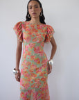 BOUGAINVILLEA CHIFFON MAXI DRESS IN SAGE FLORAL