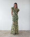 BOUGAINVILLEA CHIFFON MAXI DRESS IN ART DECO FLORAL - De La Vali