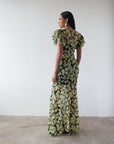 BOUGAINVILLEA CHIFFON MAXI DRESS IN ART DECO FLORAL - De La Vali