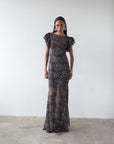 BOUGAINVILLEA CHIFFON MAXI DRESS IN FEATHER PRINT - De La Vali