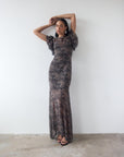 BOUGAINVILLEA CHIFFON MAXI DRESS IN FEATHER PRINT - De La Vali