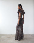 BOUGAINVILLEA CHIFFON MAXI DRESS IN FEATHER PRINT