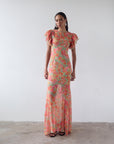 BOUGAINVILLEA CHIFFON MAXI DRESS IN SAGE FLORAL