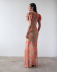 BOUGAINVILLEA CHIFFON MAXI DRESS IN SAGE FLORAL