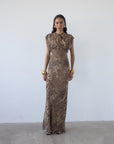 CERES MAXI DRESS IN GUEPARDO GEORGETTE CHIFFON