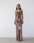 CLEODORA MAXI DRESS IN GUEPARDO SILK SATIN