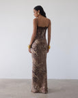 CLEODORA MAXI DRESS IN GUEPARDO SILK SATIN - De La Vali