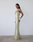 ESPERANZA LONG DRESS IN SAND SILK SATIN