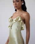 ESPERANZA LONG DRESS IN SAND SILK SATIN
