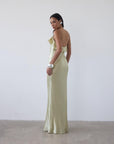 ESPERANZA LONG DRESS IN SAND SILK SATIN - De La Vali