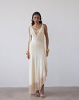 MISTRAL MIDI DRESS IN CREAM CHIFFON & LACE - De La Vali