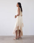 MISTRAL MIDI DRESS IN CREAM CHIFFON & LACE - De La Vali