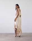 MISTRAL MIDI DRESS IN CREAM CHIFFON & LACE - De La Vali