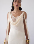 MISTRAL MIDI DRESS IN CREAM CHIFFON & LACE - De La Vali
