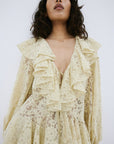 MIJA TOP IN ANTIQUE YELLOW NYLON LACE - De La Vali
