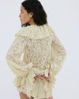 MIJA TOP IN ANTIQUE YELLOW NYLON LACE - De La Vali