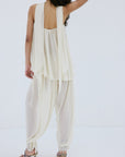 INES TROUSER IN CREAM POLY CHIFFON - De La Vali