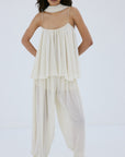 INES TROUSER IN CREAM POLY CHIFFON - De La Vali