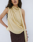 MENORCA TOP IN ANTIQUE YELLOW VISCOSE GEORGETTE - De La Vali