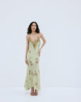 CIELO MIDAXI DRESS & CAPE IN ROSA PALO GREEN VISCOSE GEORGETTE - De La Vali
