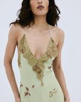 CIELO MIDAXI DRESS & CAPE IN ROSA PALO GREEN VISCOSE GEORGETTE - De La Vali
