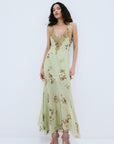 CIELO MIDAXI DRESS & CAPE IN ROSA PALO GREEN VISCOSE GEORGETTE - De La Vali